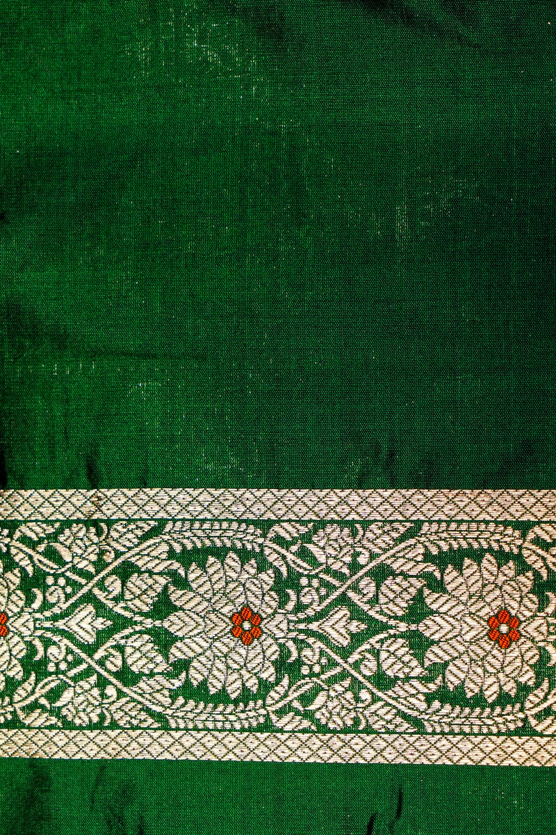 Handwoven Bottle Green  Banarasi Katan Silk Saree