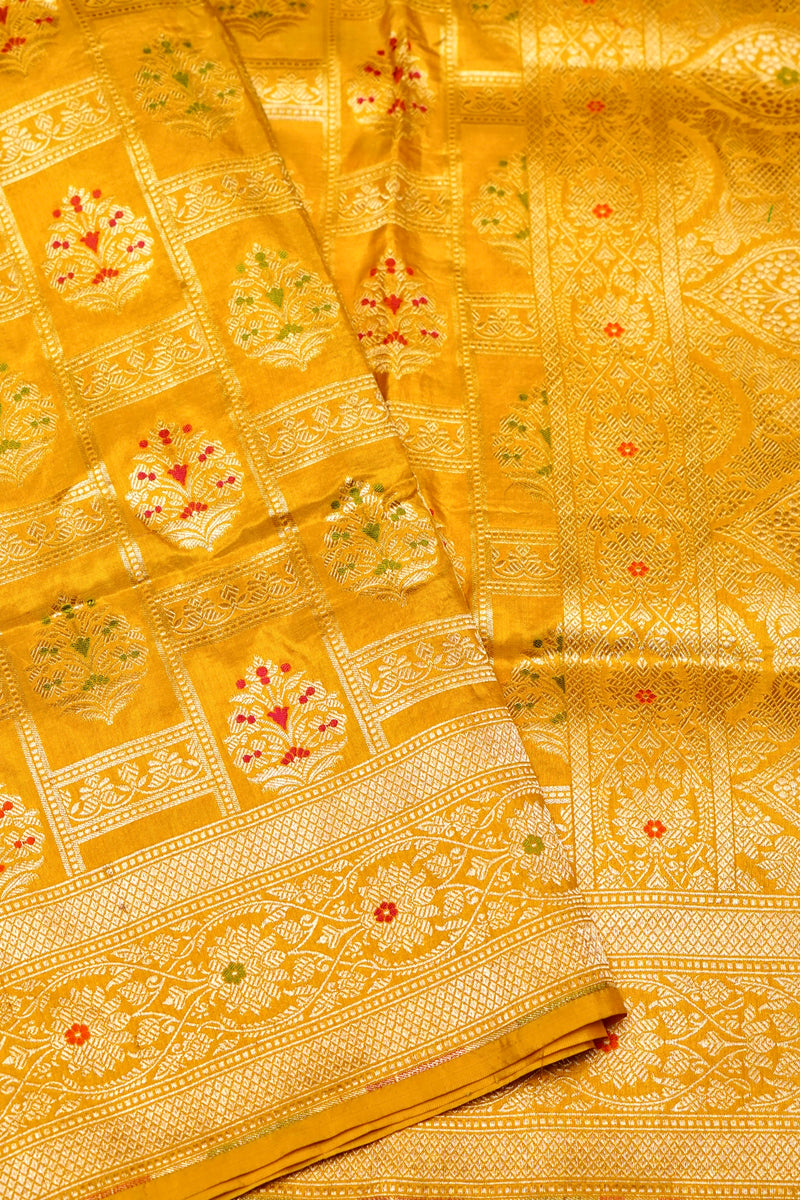 Handwoven Yellow  Banarasi Katan Silk Saree