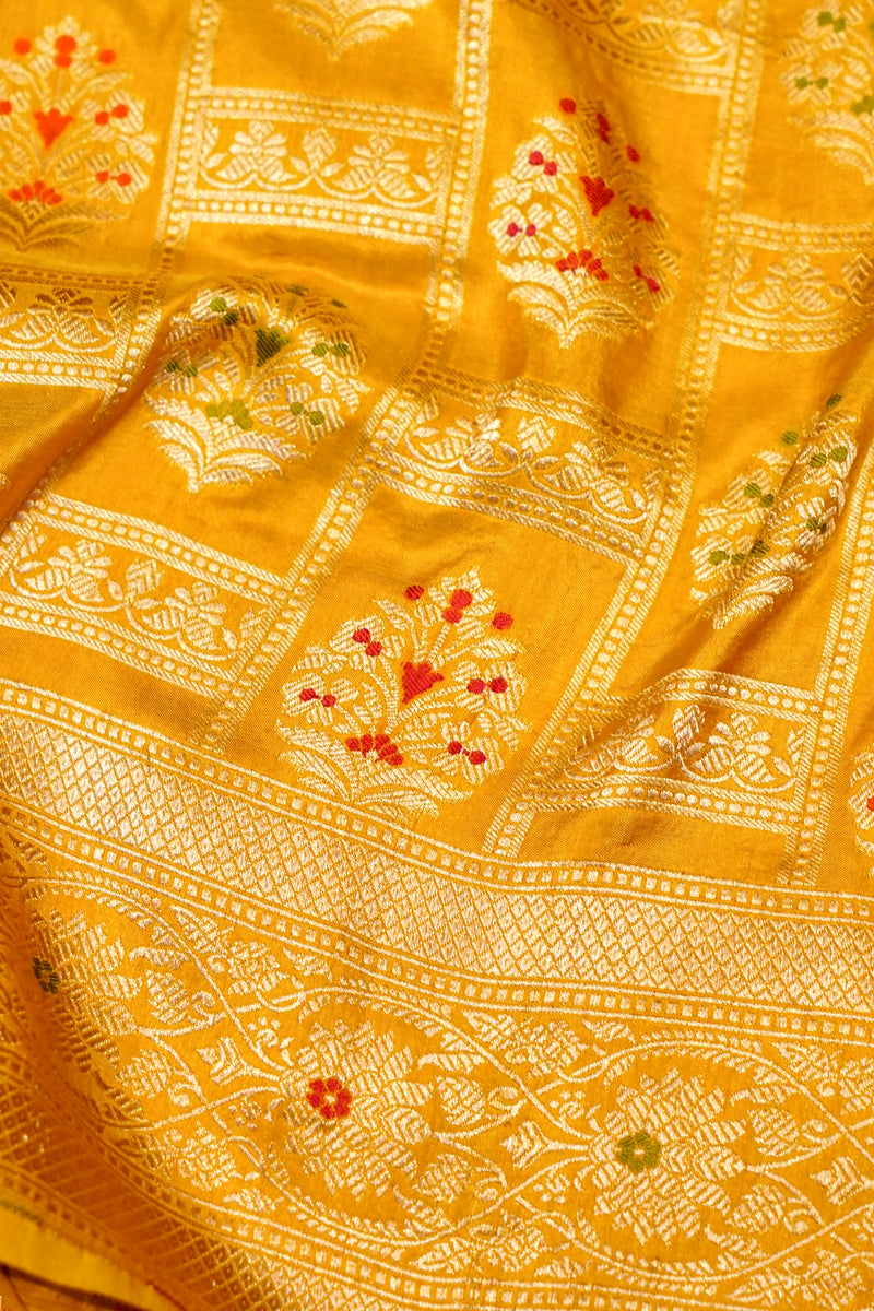 Handwoven Yellow  Banarasi Katan Silk Saree