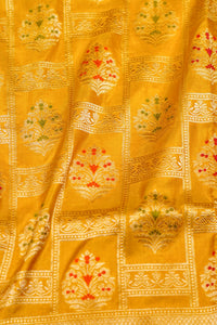 Handwoven Yellow  Banarasi Katan Silk Saree