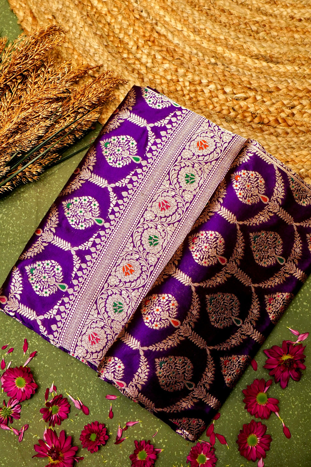 Handwoven Purple Banarasi Katan Silk Saree