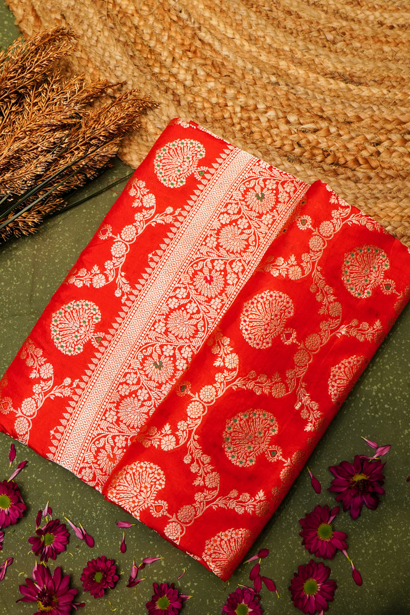 Handwoven Red Banarasi Katan Silk Saree