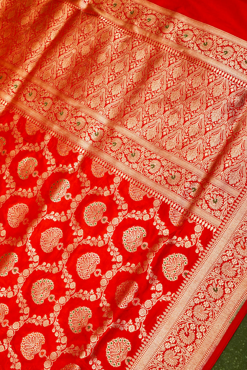 Handwoven Red Banarasi Katan Silk Saree