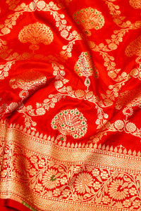 Handwoven Red Banarasi Katan Silk Saree