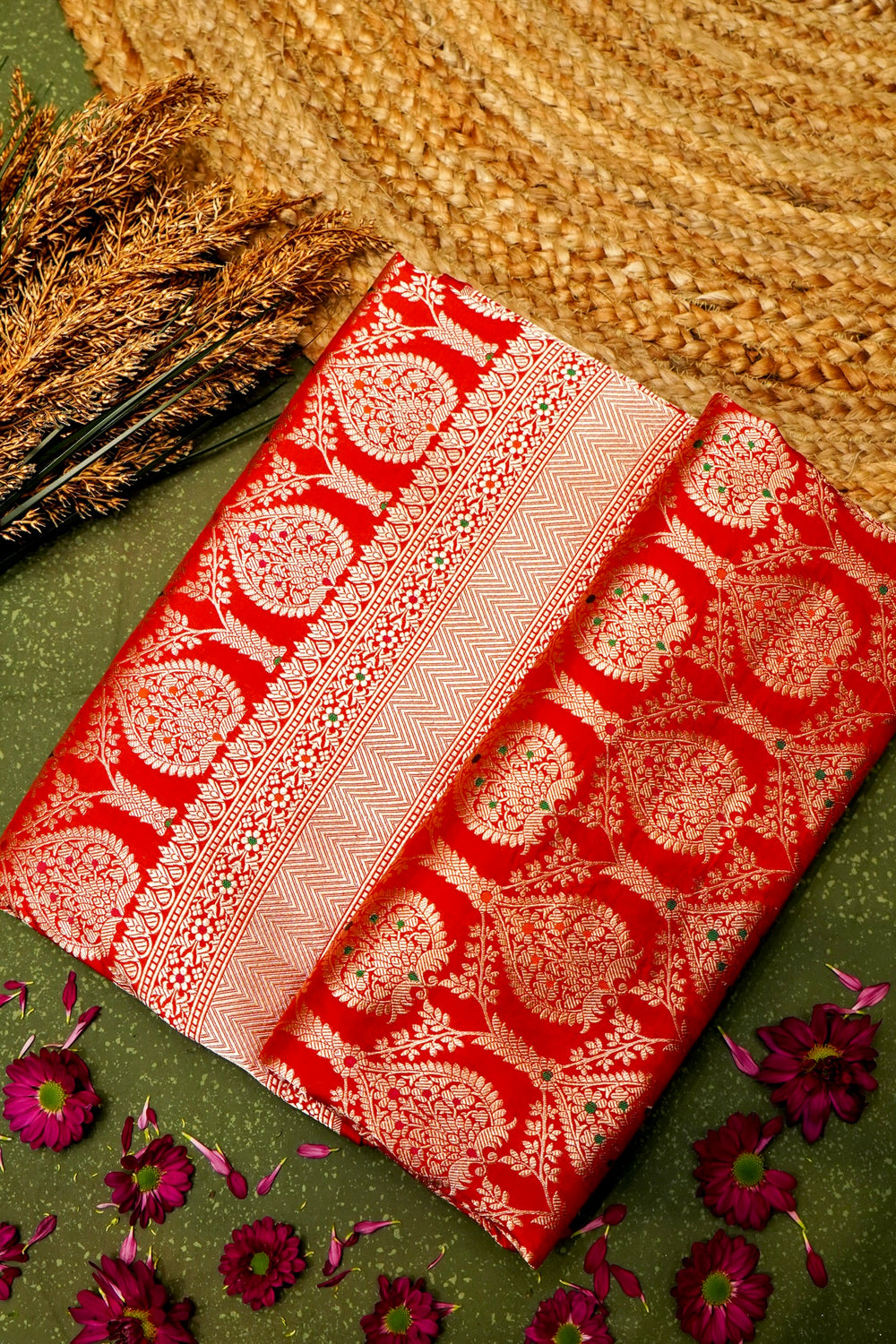 Handwoven Red Banarasi Katan Silk Saree