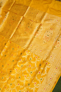 Handwoven Yellow  Banarasi Katan Silk Saree