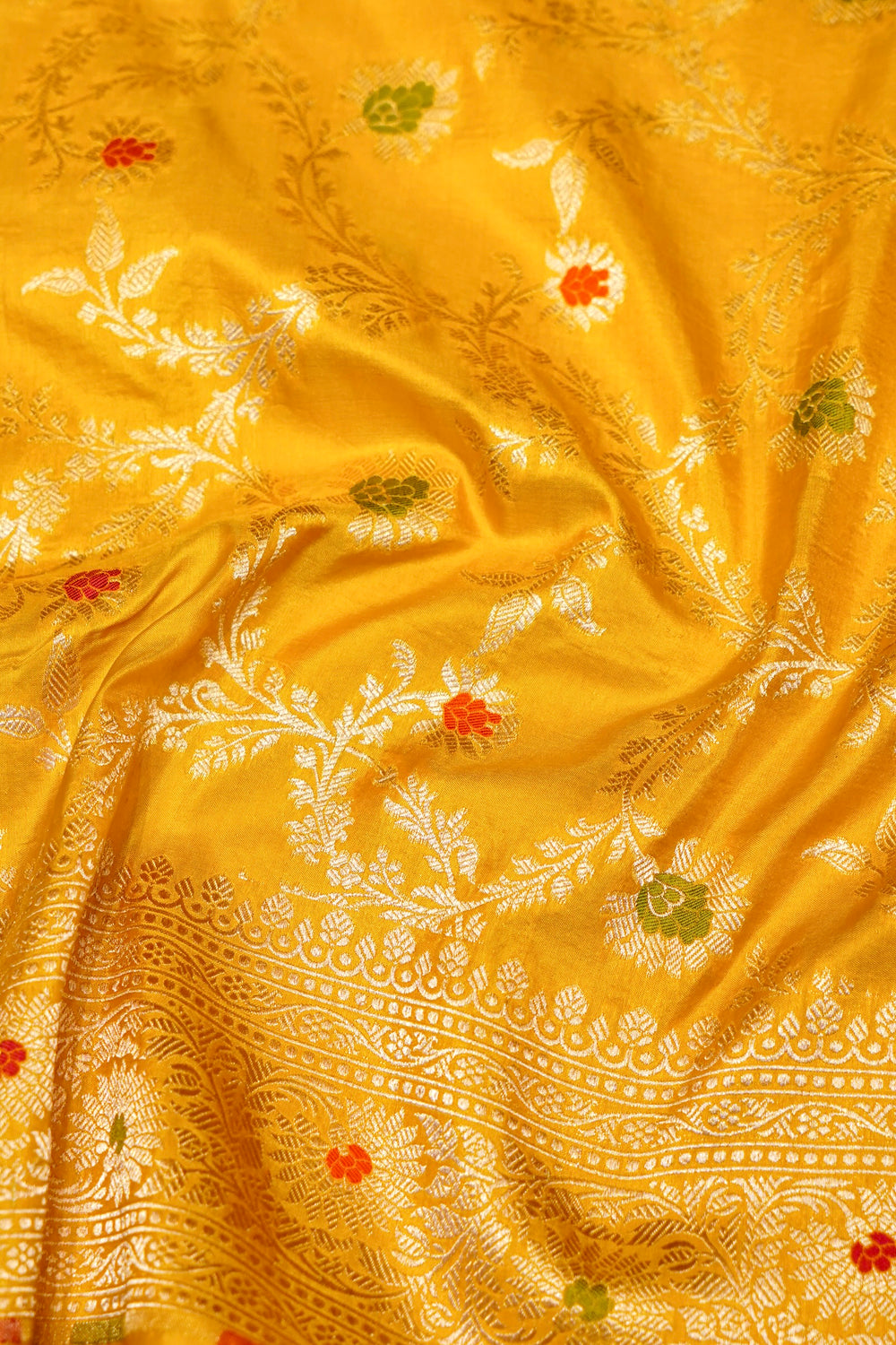 Handwoven Yellow  Banarasi Katan Silk Saree