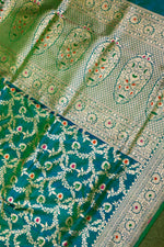 Handwoven Peacock Green Banarasi Katan Silk Saree