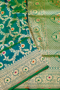 Handwoven Peacock Green Banarasi Katan Silk Saree