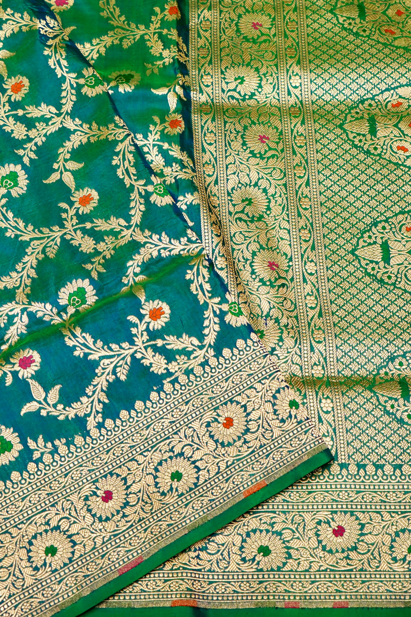 Handwoven Peacock Green Banarasi Katan Silk Saree