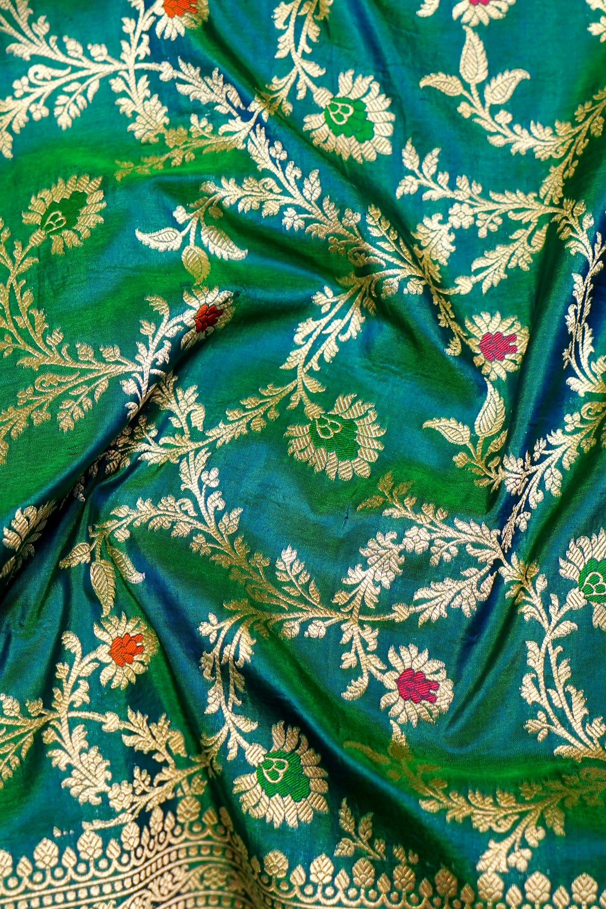 Handwoven Peacock Green Banarasi Katan Silk Saree