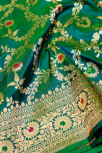 Handwoven Peacock Green Banarasi Katan Silk Saree