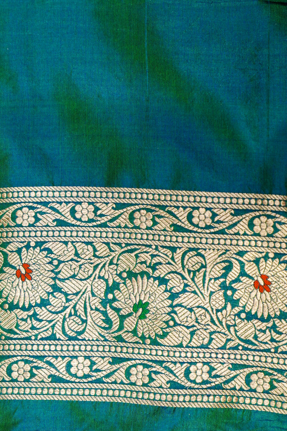 Handwoven Peacock Green Banarasi Katan Silk Saree