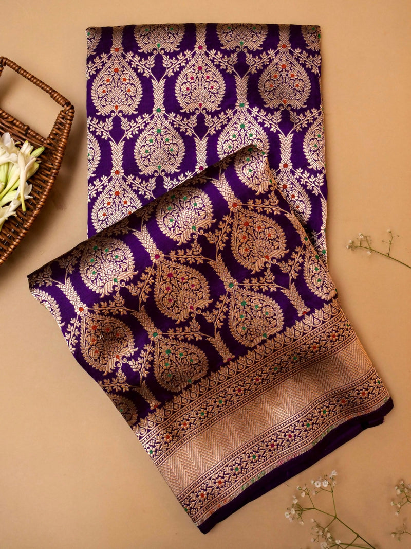 Handwoven Purple Banarasi Katan Silk Saree