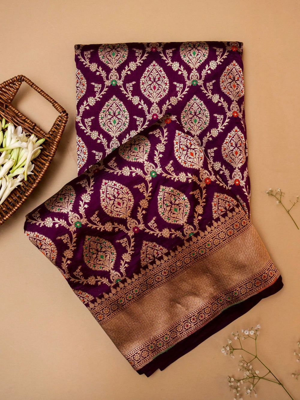 Handwoven Dark Purple Banarasi Katan Silk Saree