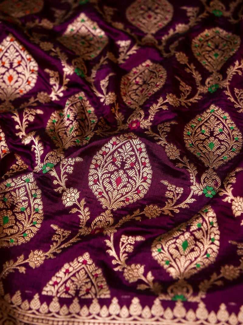 Handwoven Dark Purple Banarasi Katan Silk Saree