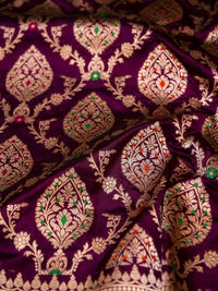 Handwoven Dark Purple Banarasi Katan Silk Saree