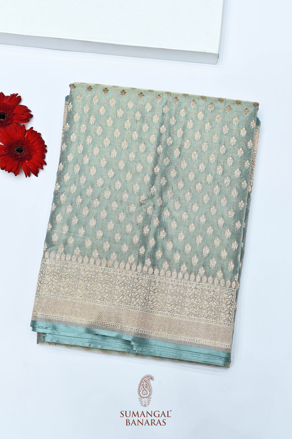 Handwoven Mint Green Banarasi Katan Tissue Silk Saree