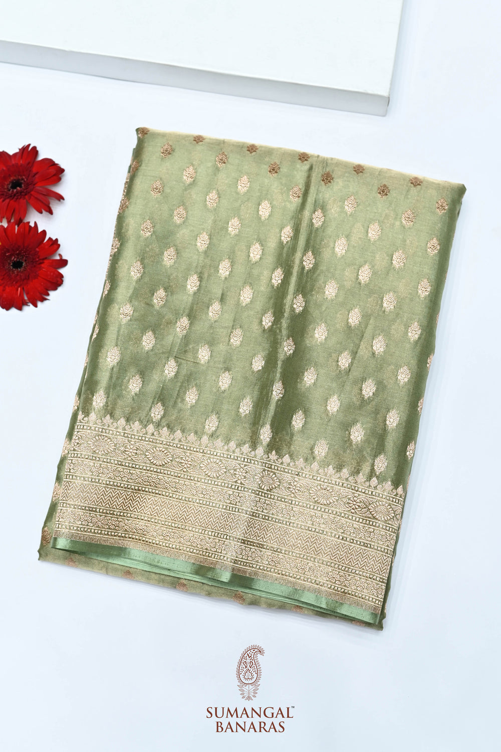 Handwoven Mehendi Green Banarasi Katan Tissue Silk Saree