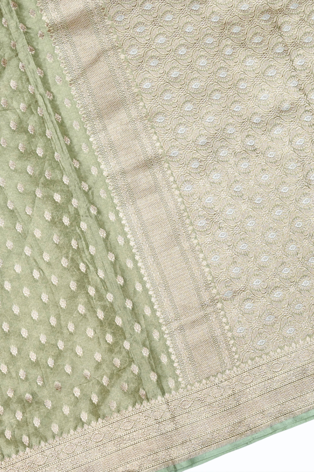 Handwoven Mehendi Green Banarasi Katan Tissue Silk Saree