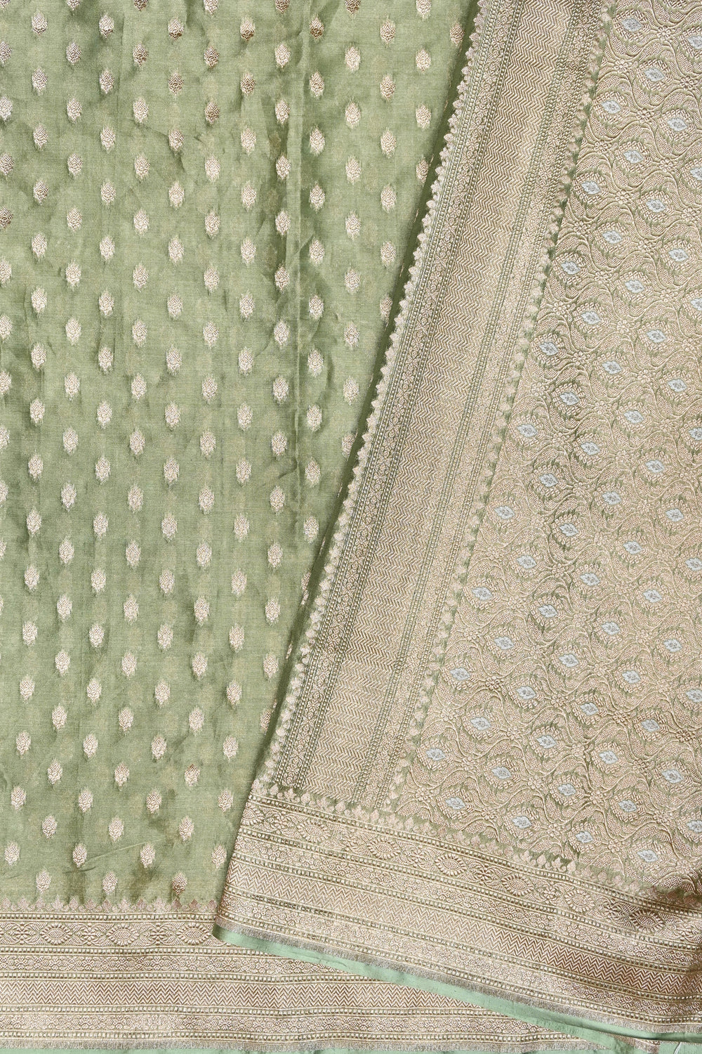 Handwoven Mehendi Green Banarasi Katan Tissue Silk Saree