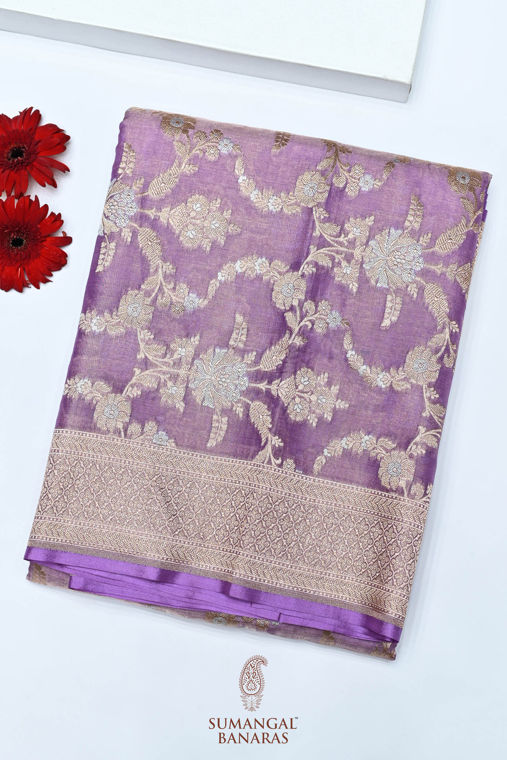 Handwoven Lavender Banarasi Katan Tissue Silk Saree