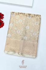 Handwoven Ivory Gold Banarasi Katan Tissue Silk Saree