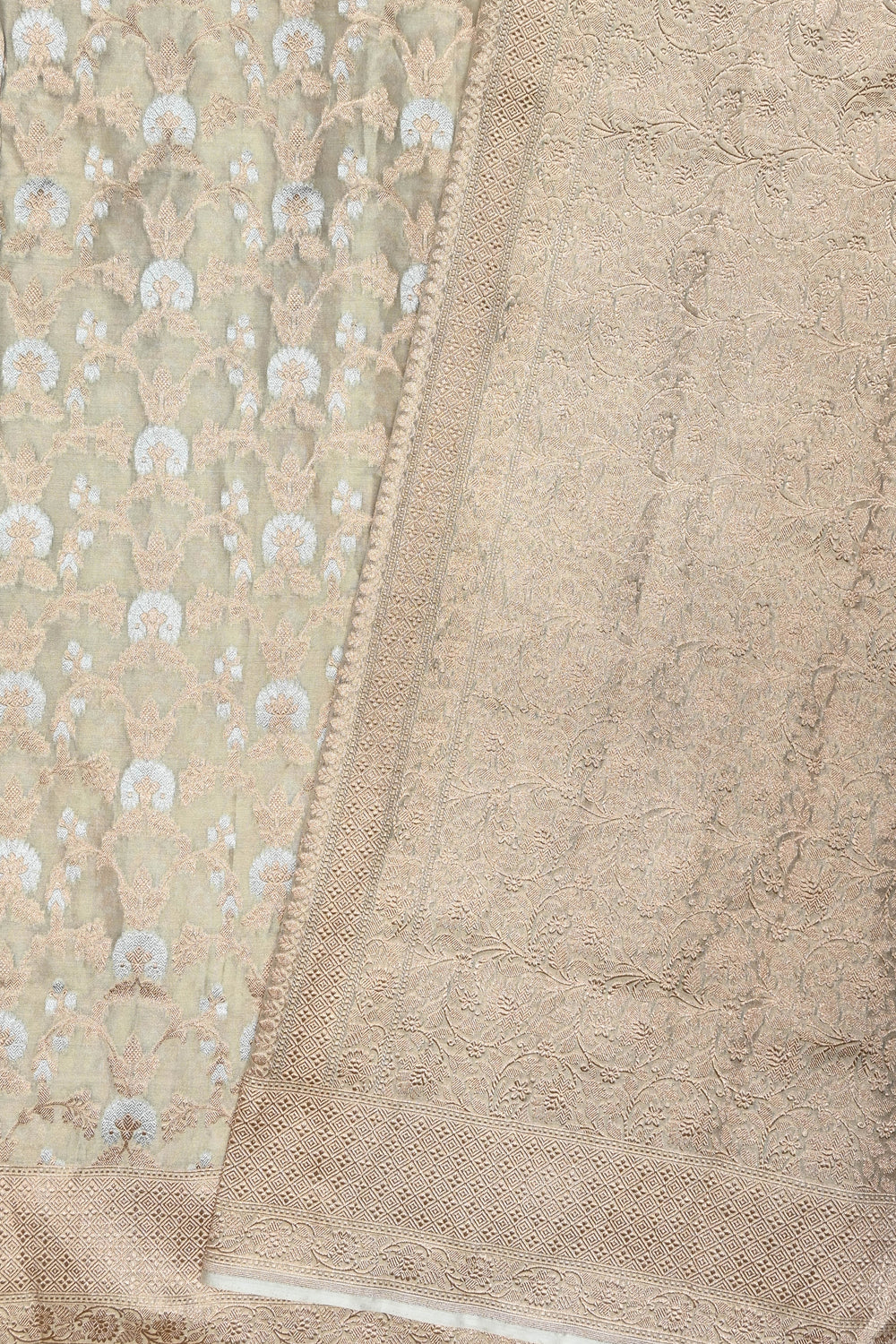 Handwoven Ivory Gold Banarasi Katan Tissue Silk Saree