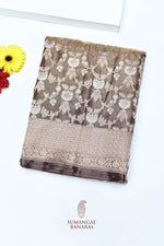 Handwoven Brown Banarasi Katan Tissue Silk Saree