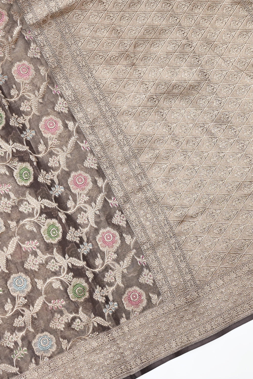 Handwoven Brown Banarasi Katan Tissue Silk Saree