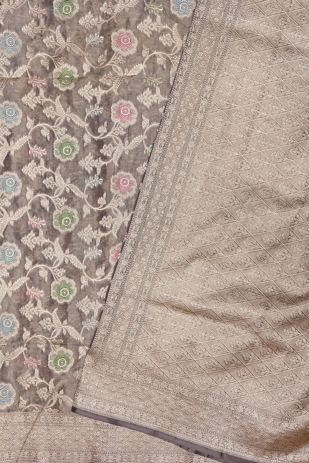 Handwoven Brown Banarasi Katan Tissue Silk Saree