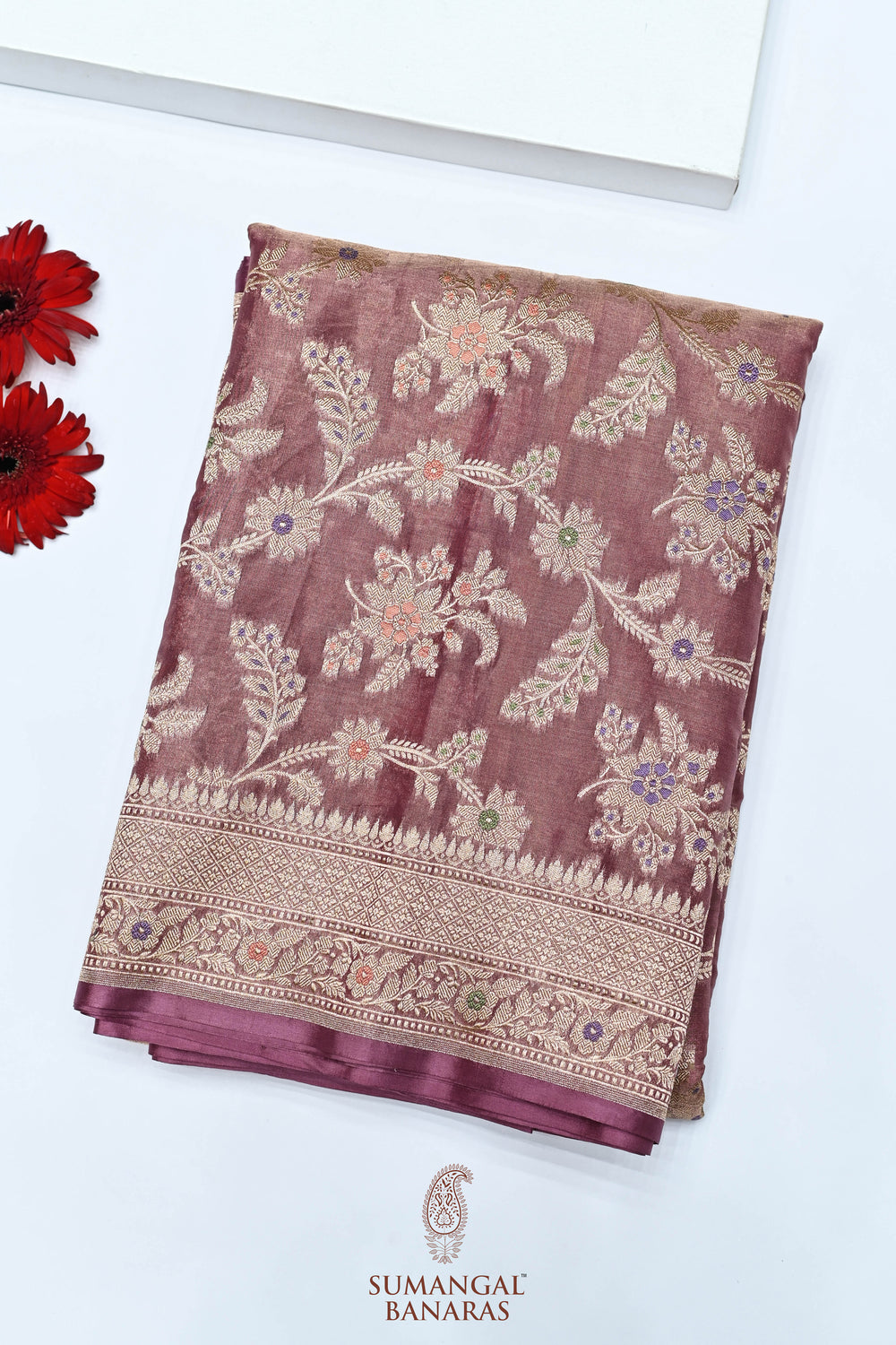 Handwoven Rose Pink Banarasi Katan Tissue Silk Saree