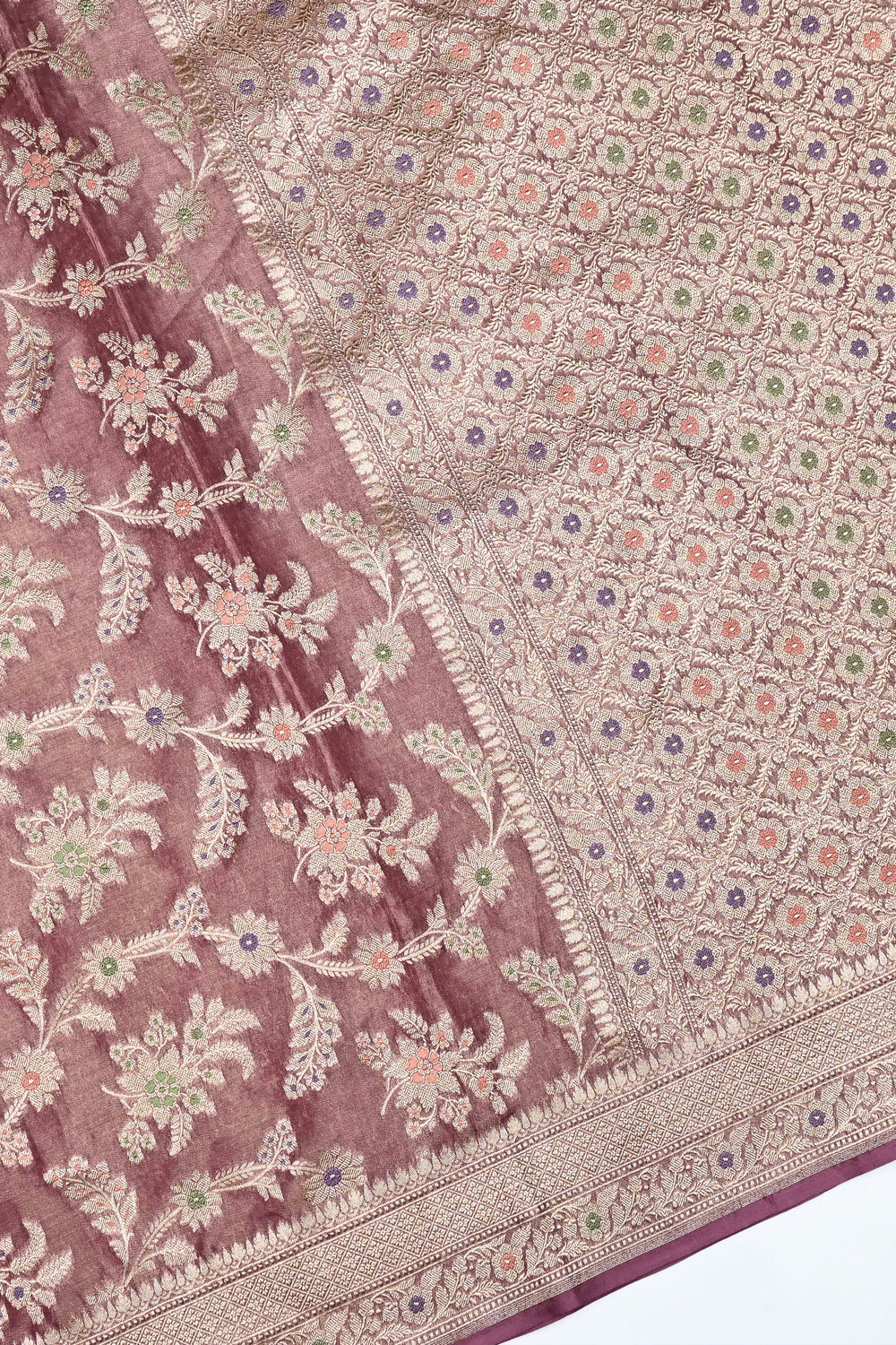 Handwoven Rose Pink Banarasi Katan Tissue Silk Saree