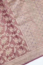 Handwoven Rose Pink Banarasi Katan Tissue Silk Saree