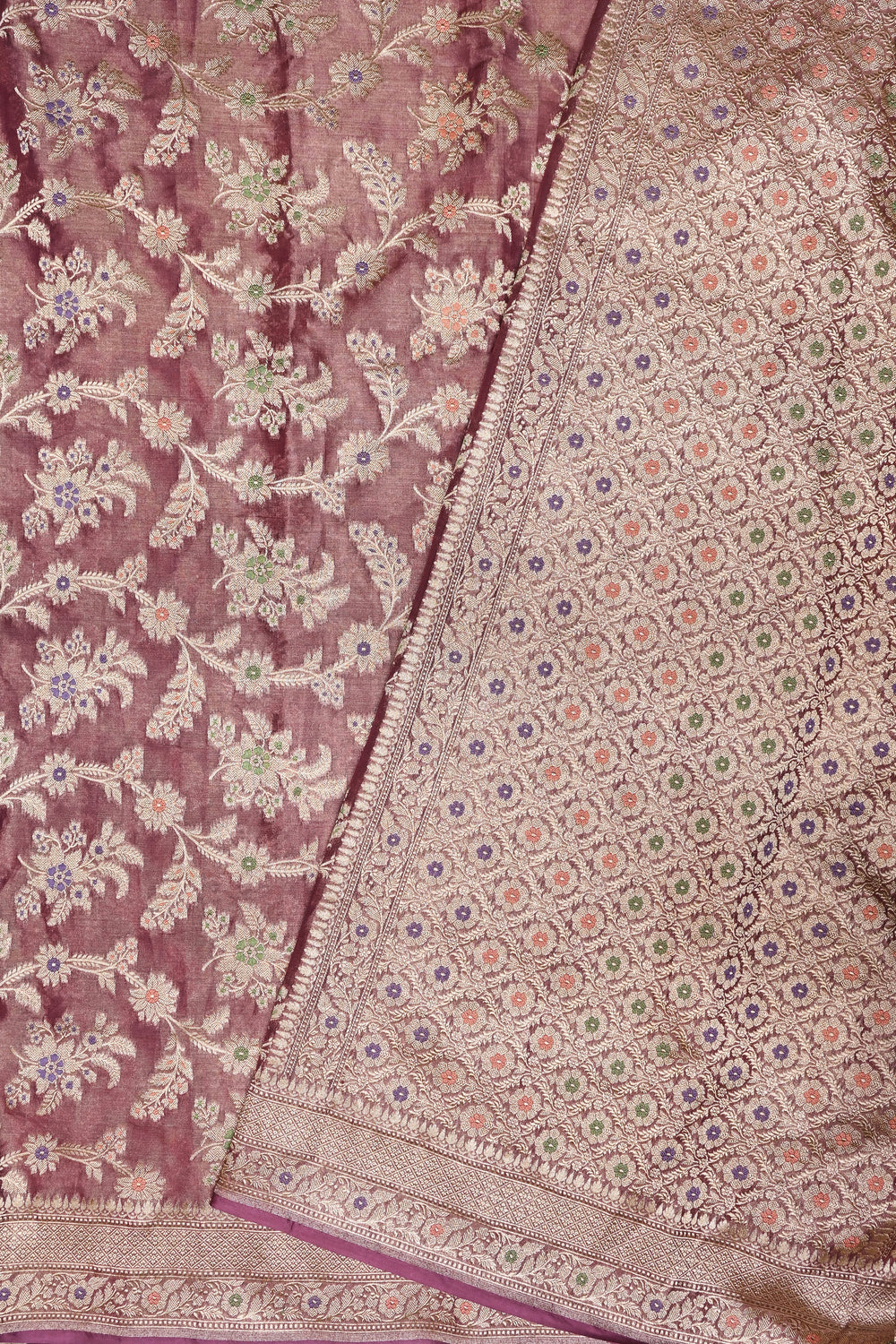 Handwoven Rose Pink Banarasi Katan Tissue Silk Saree