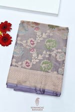 Handwoven Grey Banarasi Katan Tissue Silk Saree