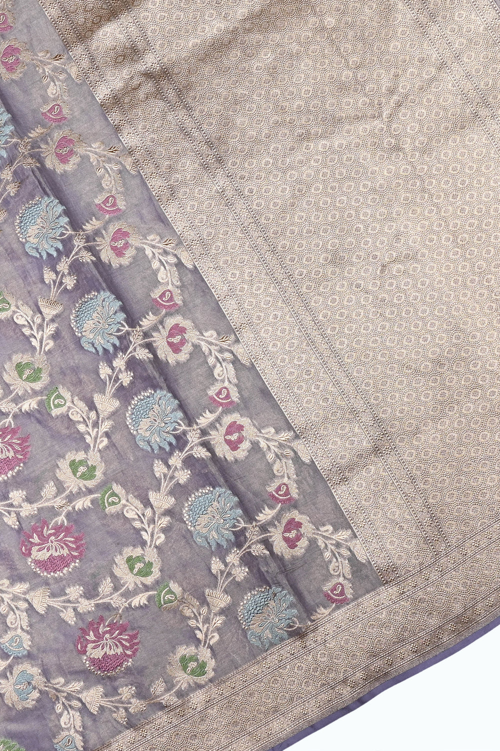Handwoven Grey Banarasi Katan Tissue Silk Saree
