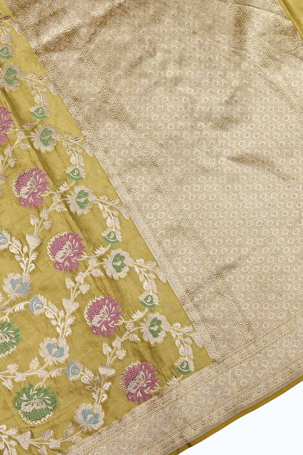 Handwoven Mustard Yellow Banarasi Katan Tissue Silk Saree