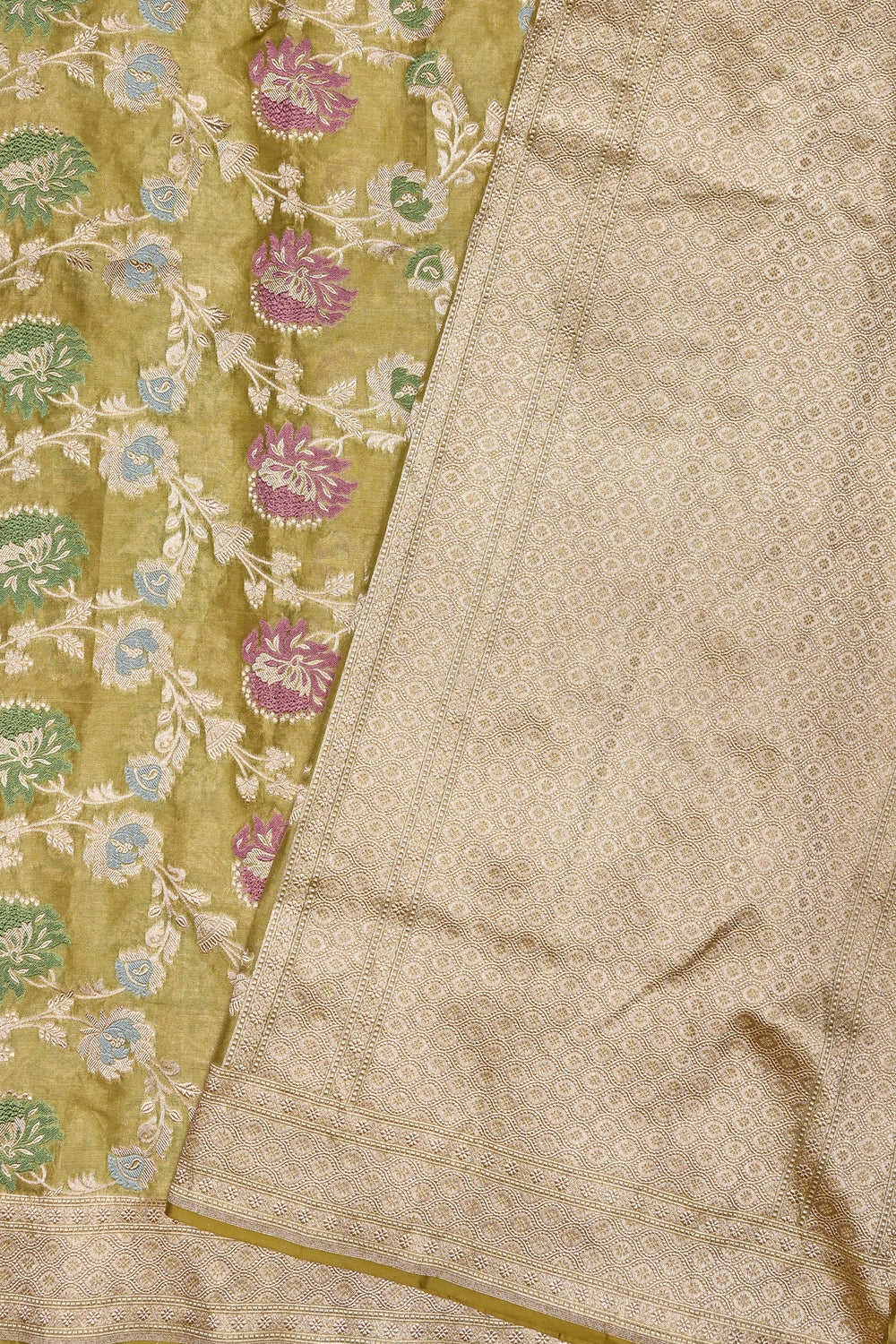 Handwoven Mustard Yellow Banarasi Katan Tissue Silk Saree