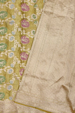 Handwoven Mustard Yellow Banarasi Katan Tissue Silk Saree