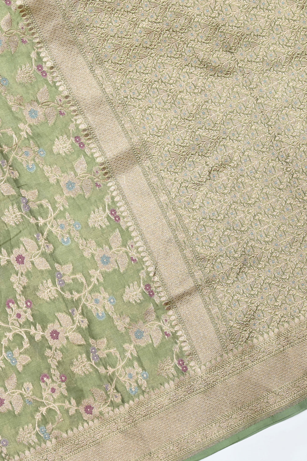 Handwoven Pista Green Banarasi Katan Tissue Silk Saree