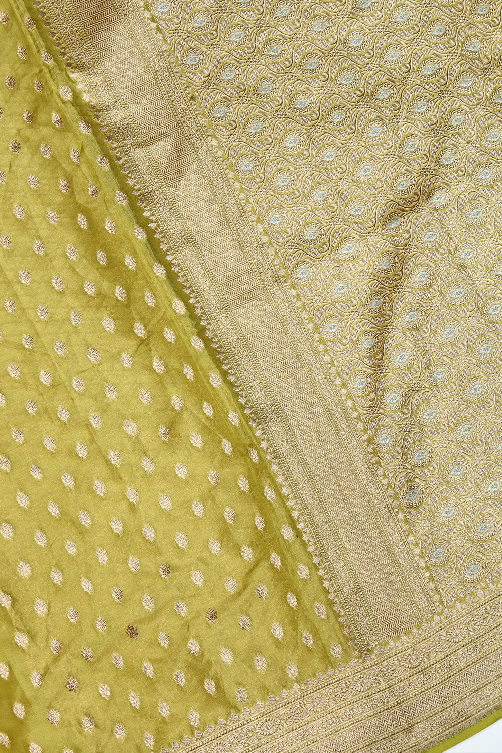 Corn Yellow Booti Katan Tissue Handwoven Banarasi Saree