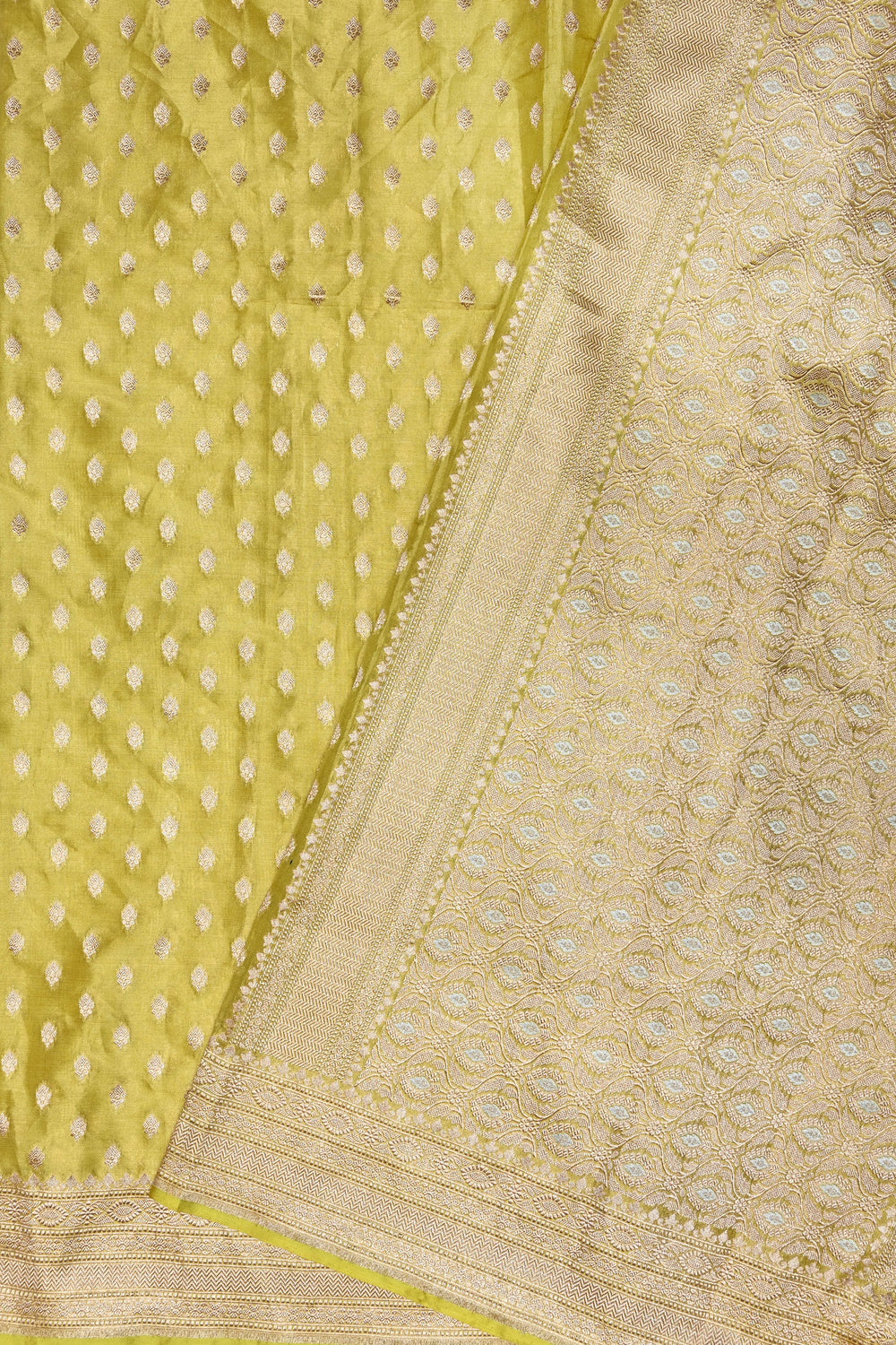 Corn Yellow Booti Katan Tissue Handwoven Banarasi Saree
