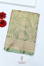Handwoven Pista Green Banarasi Katan Tissue Silk Saree