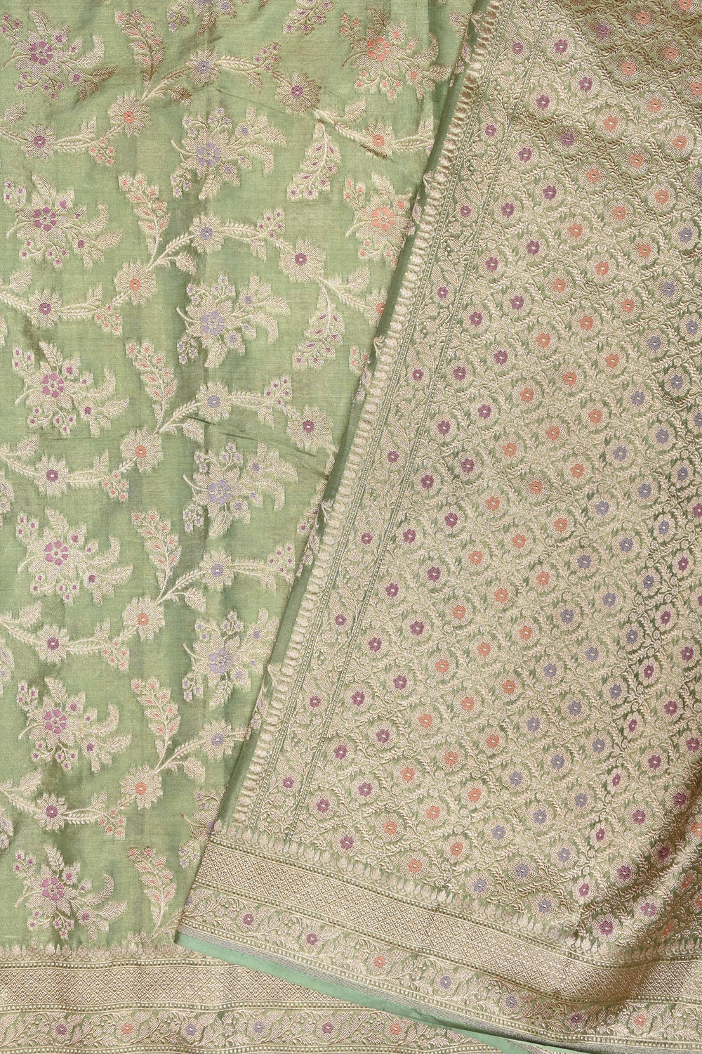 Handwoven Pista Green Banarasi Katan Tissue Silk Saree