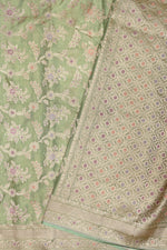 Handwoven Pista Green Banarasi Katan Tissue Silk Saree