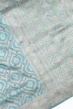 Sky Blue Jangla Katan Silk Handwoven Banarasi Saree