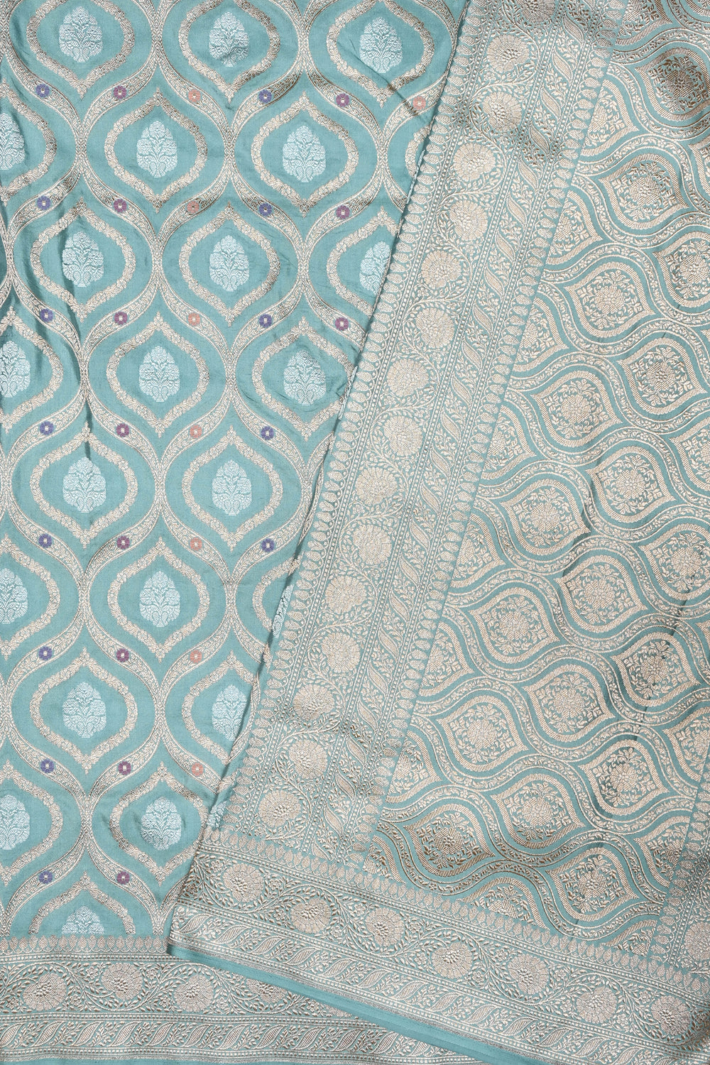 Sky Blue Jangla Katan Silk Handwoven Banarasi Saree