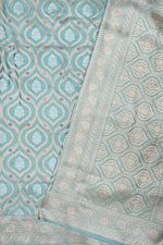 Sky Blue Jangla Katan Silk Handwoven Banarasi Saree