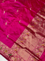 Magenta Pink Motif Katan Silk Handwoven Banarasi Saree